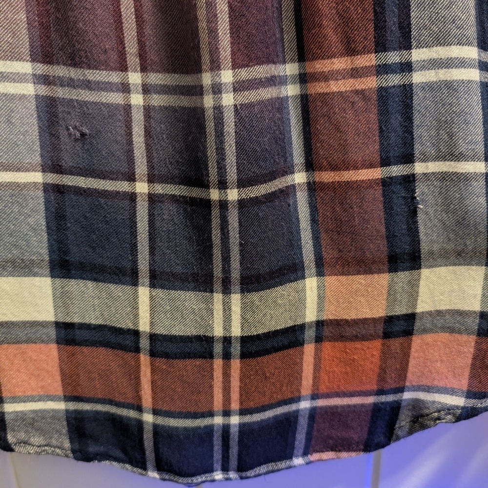 Upcycle Lucky Brand Medium Dip Bleach Flannel Shirt w/ Butterfly Bling 17" P2P - Picture 5 of 11